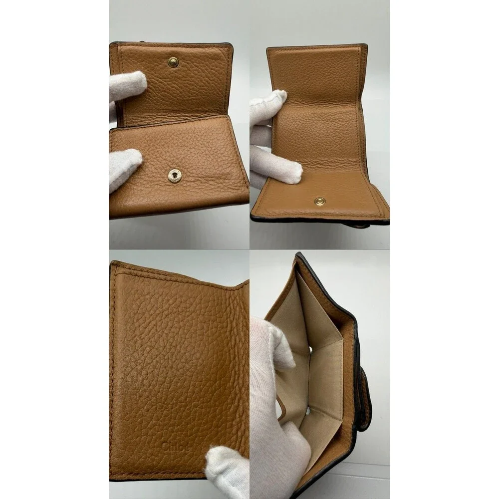 Chloé Alphabet Leather Trifold Wallet Purse Beige/142